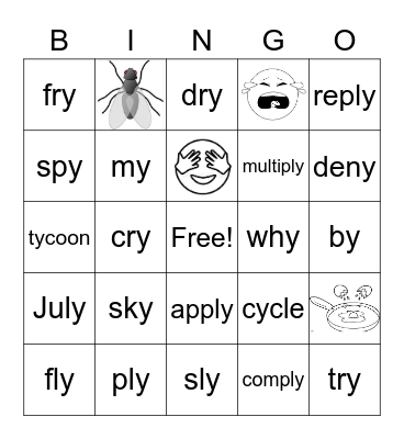 y makes the "long i" sound Bingo Card