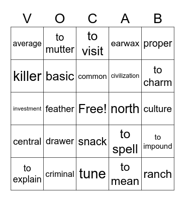 Vocabulary Bingo Card