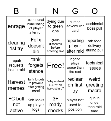 Raid Bingo Card