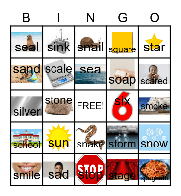 Letter S Bingo Card