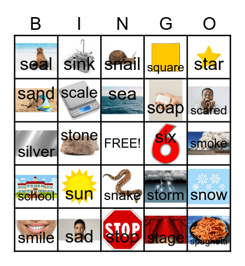 Letter S Bingo Card