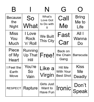 Women Rock Legends Bingo Card