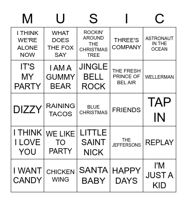 Bubblegum * Kids * Holiday * Themes * Tik-Tok Bingo Card