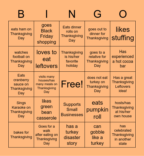 2021 CSR Unit Thanksgiving Bingo Card