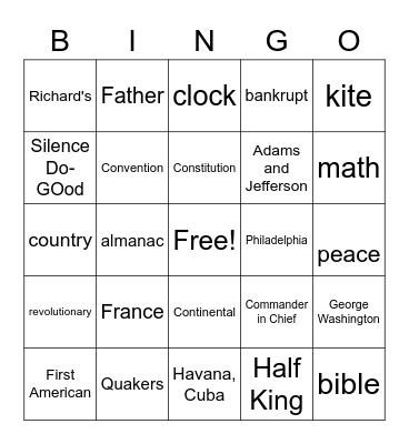 American Heroes Bingo Card