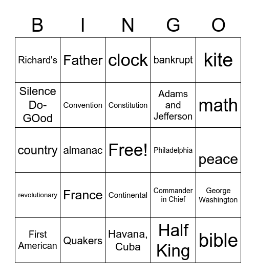 American Heroes Bingo Card