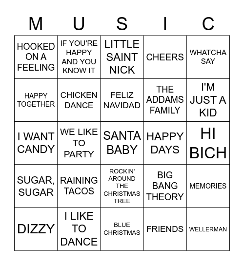 BG Pop * Kids * Holiday * Themes * Tik-Tok Bingo Card