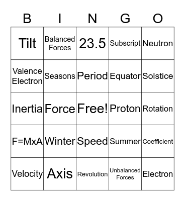 Science Review Bingo Card