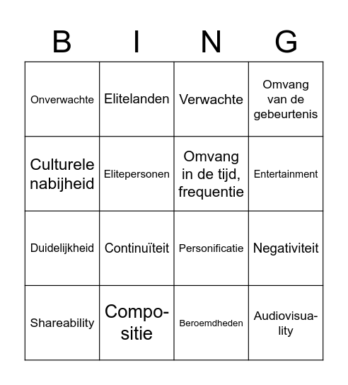 Nieuwswaarden Bingo Card