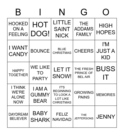 Bubblegum * Kids * Holiday * Themes * Tik-Tok Bingo Card