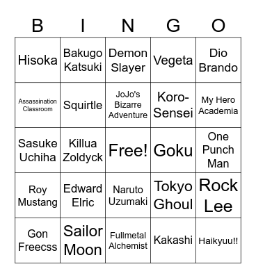 Anime Bingo Card