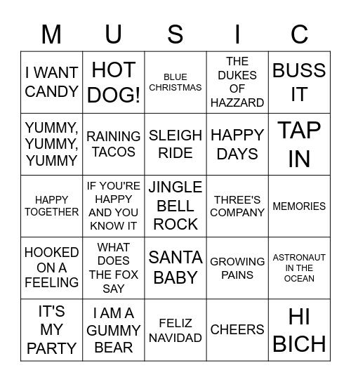 Bubblegum * Kids * Holiday * Themes * Tik-Tok Bingo Card