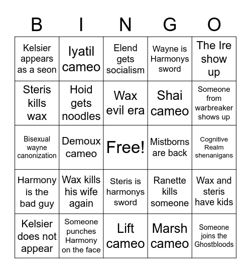 The Lost Metal Bingo Card