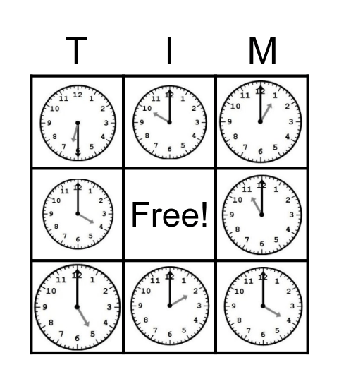 Telling Time Bingo Card