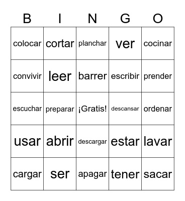 Unit 2 VERBS Bingo Card