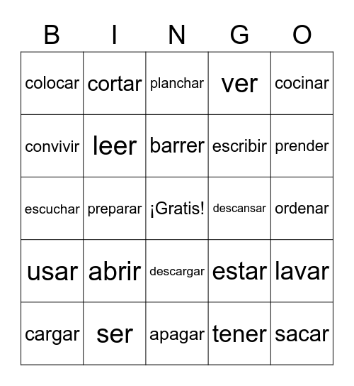 Unit 2 VERBS Bingo Card