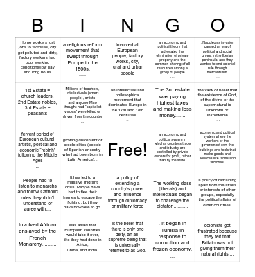 Name the Revolution Bingo Card