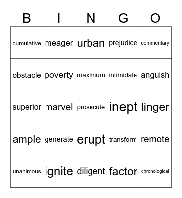 Vocabulary 6th (3) Bingo Card
