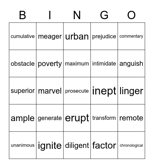 Vocabulary 6th (3) Bingo Card