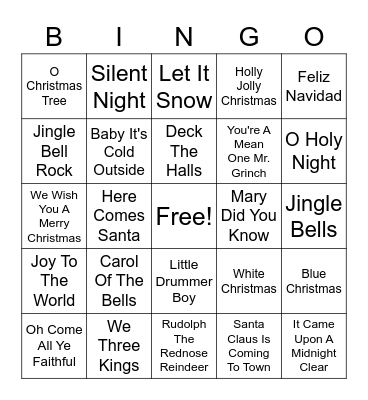 Christmas Songs Bingo Card