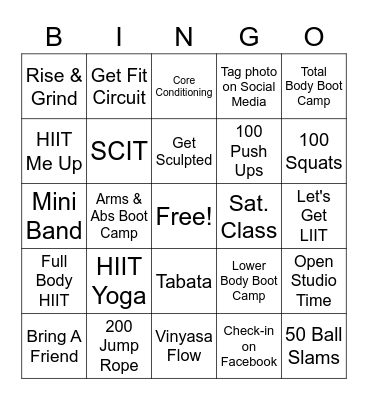 Get Fit Bingo Card