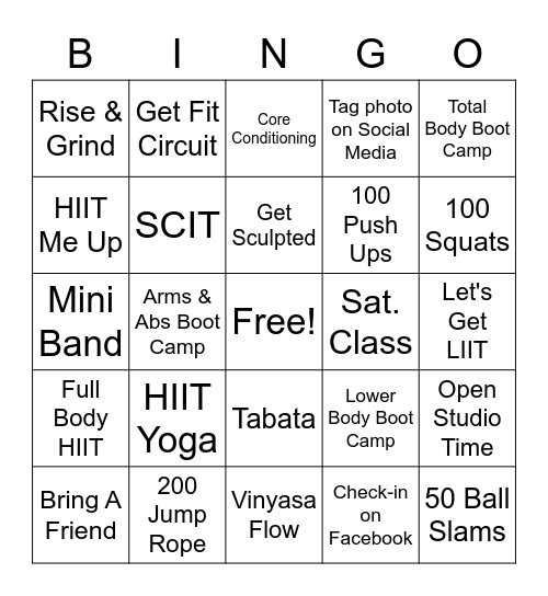 Get Fit Bingo Card