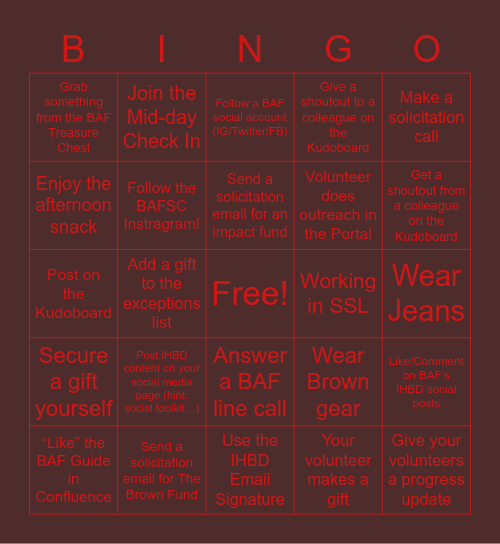 BAF Hearts Brown Day! Bingo Card