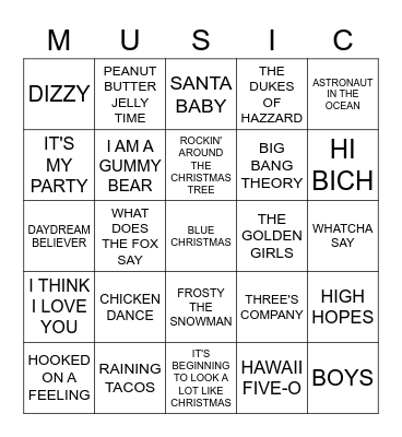 Bubblegum * Kids * Holiday * Themes * Tik-Tok Bingo Card