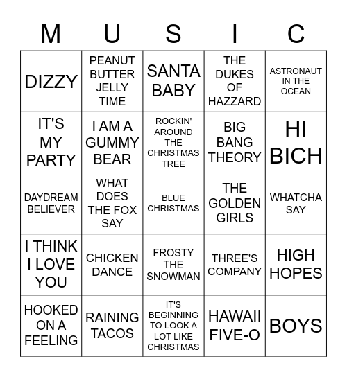 Bubblegum * Kids * Holiday * Themes * Tik-Tok Bingo Card