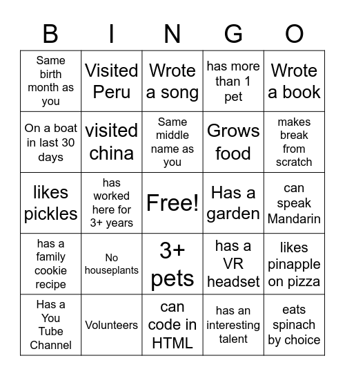 Untitled Bingo Card