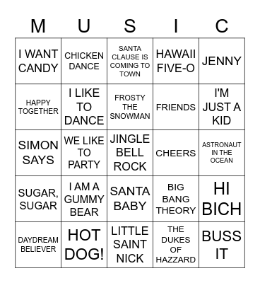 Bubblegum * Kids * Holiday * Themes * Tik-Tok Bingo Card