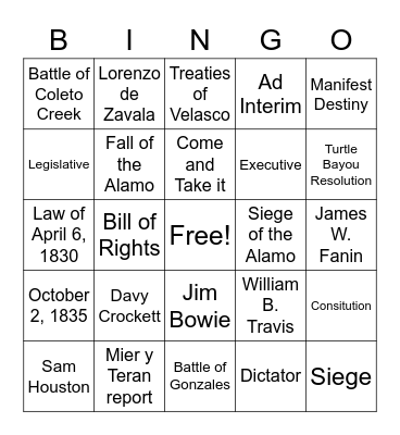 Unit 4 Bingo Card