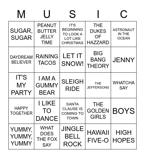 Bubblegum * Kids * Holiday * Themes * Tik-Tok Bingo Card