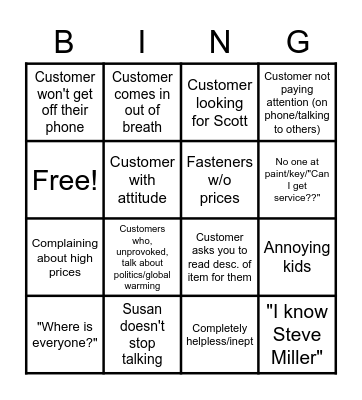 Millers Bingo Card