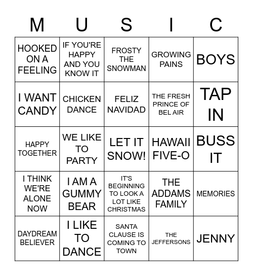 Bubblegum * Kids * Holiday * Themes * Tik-Tok Bingo Card