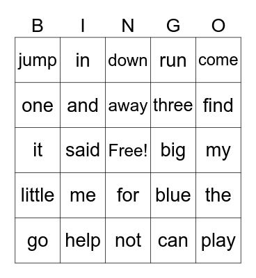 Sight Words 1 Bingo Card