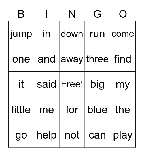 Sight Words 1 Bingo Card