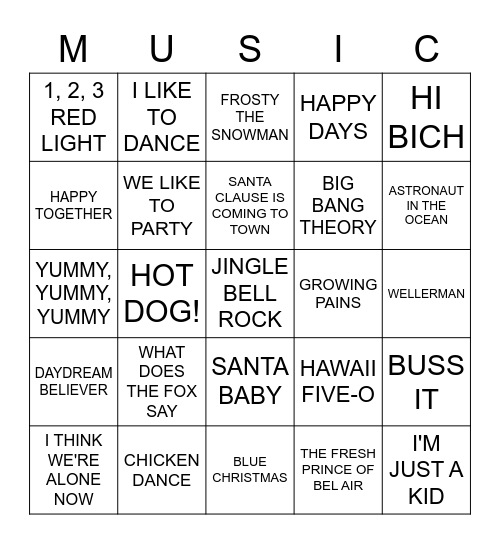 Bubblegum * Kids * Holiday * Themes * Tik-Tok Bingo Card