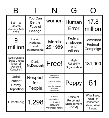 Combined Federal Campaign Bingo Card