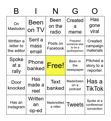 Communications Bingo Card