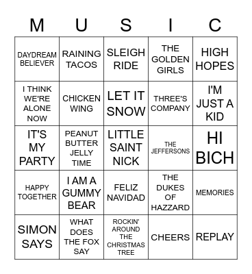 Bubblegum * Kids * Holiday * Themes * Tik-Tok Bingo Card