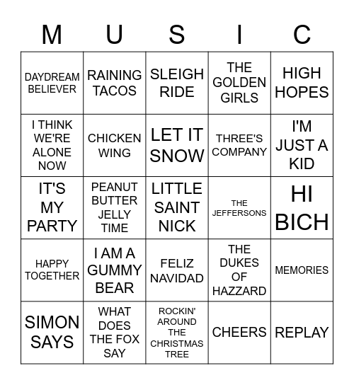 Bubblegum * Kids * Holiday * Themes * Tik-Tok Bingo Card