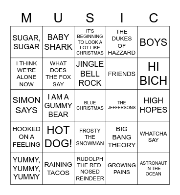 Bubblegum * Kids * Holiday * Themes * Tik-Tok Bingo Card