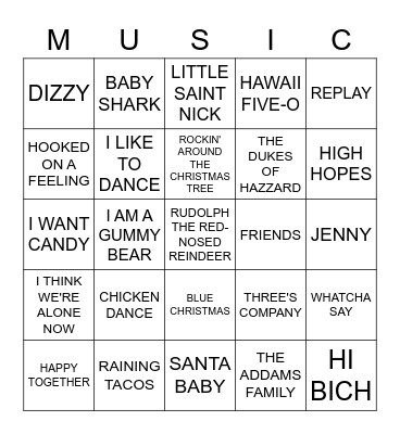 Bubblegum * Kids * Holiday * Themes * Tik-Tok Bingo Card