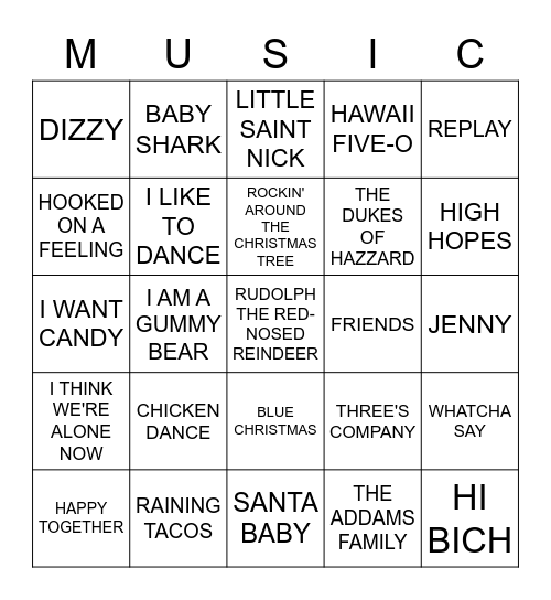 Bubblegum * Kids * Holiday * Themes * Tik-Tok Bingo Card