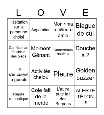 Love is Blind s3 ep5 Bingo Card
