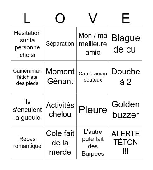 Love is Blind s3 ep5 Bingo Card