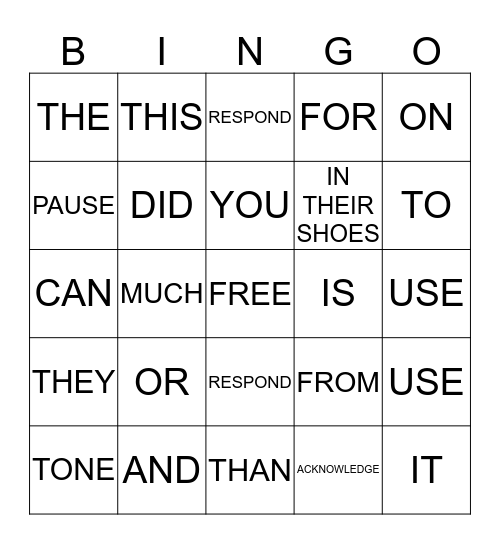 ESCALATION TECHNIQUES Bingo Card