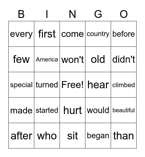 2-3b Bingo Card
