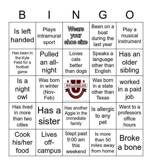 Find Someone Who Bingo Card